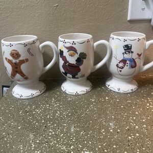 Set of 3 Christmas‎ Mugs Gingerbread Santa Snowman Footed Ceramic Cups
